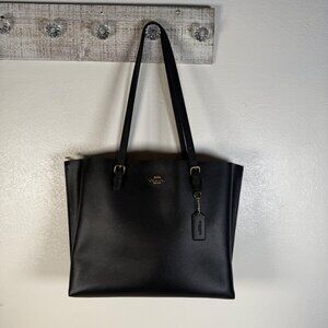 Coach Mollie 1671 Large Leather Black Red Tote Shoulder Hand Bag Glam Timeless